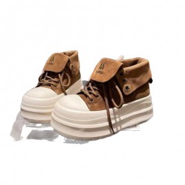 Women'S Chunky Platform Sneakers with Thick Platform Heel - Chunky Sole High-Top Round Toe PU Cover Upper, & Brown Retro Chunky Heel, Cushioned Insole & Arch Support, All-Season Casual Shoes for Casual Attire, Versatile Two-Way Wear (Flip-Flop Style