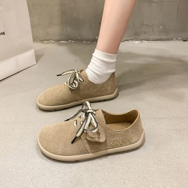 New Retro Niche Women'S Shoes with Lace-Up Round Toes, Stylish And Versatile, Simple Flat Casual Loafers.