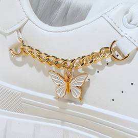 Women'S All-Season Casual Sneakers with Butterfly Design - White Lace-Up, Thick Sole, Lightweight, All-Purpose Running Shoes, Casual Footwear | Butterfly Print Shoes | Comfortable Footwear