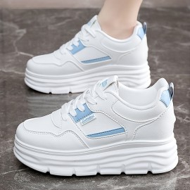 [Beige High-Top Sneakers] Beige Women's High-Top Lace-Up Casual Sneakers | Thick Platform Sole for Height Boost, Soft Synthetic Cover, Breathable Fabric Lining & Cushioned PVC Sole | Autumn Outdoor Comfort, Plus Sizes, Petite Women, Comfortable Walking, Minimalist Design, Durable Construction