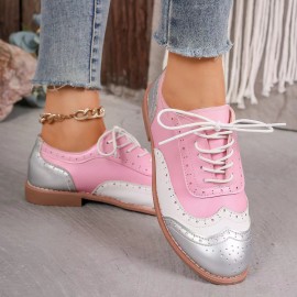 Women's Large Size Brogue Lace-Up Shoes - Vibrant Purple/Pink/Green/Black/Golden/Blue/Pinkish-Purple/Greenish-Purple, Round Toe Low-Top Ankle Boots with PU/PVC Sole, All-Season Casual & Formal Dress Shoes for Everyday & Special Occasions, Comfortable & Durable with EVA/Rubber Insole, PVC Lining, and Stylish Brogue Detailing for a Chic Look, Extra Wide Width Shoes for Women, Womens Casual Sneakers, Wide Fit Shoes for Women Plus Size, Coloured Sneakers for Women,