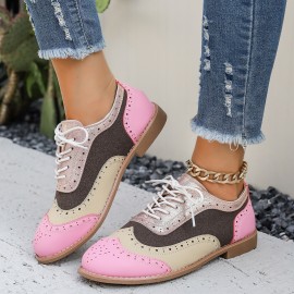 Women's Large Size Brogue Lace-Up Shoes - Vibrant Purple/Pink/Green/Black/Golden/Blue/Pinkish-Purple/Greenish-Purple, Round Toe Low-Top Ankle Boots with PU/PVC Sole, All-Season Casual & Formal Dress Shoes for Everyday & Special Occasions, Comfortable & Durable with EVA/Rubber Insole, PVC Lining, and Stylish Brogue Detailing for a Chic Look, Extra Wide Width Shoes for Women, Womens Casual Sneakers, Wide Fit Shoes for Women Plus Size, Coloured Sneakers for Women,