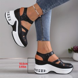 [Comfortable Sneakers] Comfortable Women's Synthetic Cover Casual Sneakers | Breathable, Adjustable Hook-and-Loop Straps, Thick Sole, Open-Toe Design for All-Season Wear