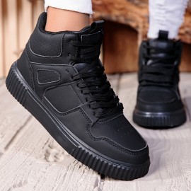 [Black High-Top Sneakers] Black Synthetic Women's High-Top Casual Sneakers | EVA Sole & Breathable Fabric Lining | All-Season Comfort for Casual Attire