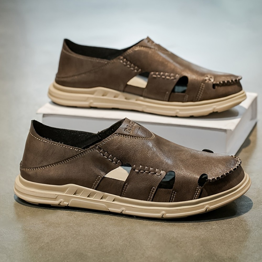 Men's Retro Slip-Resistant Arch Support Mules - Breathable Upper & Cushioned Insole, Beige/White Round-Toe Sandals with Arch Support for All-Season Casual, Beach & Casual Attire - Comfortable Slip-On Shoes for Men, Sports Sandals for Men, Orthopedic Sandals for Men