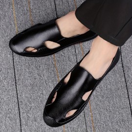 Men'S Breathable Summer Sandals - Casual Slip-On with Round Toe, Faux Cover Upper & Rubber Sole, Black/Green/Blue Design for Casual Attire, Strappy Sandals