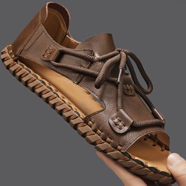 Men's Black Brown Grey Summer Sandals - Slip-On Casual Streetwear Flip Flops with Adjustable Straps, Super Fiber Synthetic & Rubber Sole for Vacation, Daily Wear