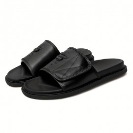 Men'S Fashion Slide Sandals - Summer Beach Shoes with Adjustable Hook & Loop Closure, Soft Faux Upper & Non-Slip Rubber Sole, Comfortable Casual Outdoor Streetwear for Vacation, Beach, Daily Wear, Beach Footwear, Vacation Style, Durable Traction Footwear