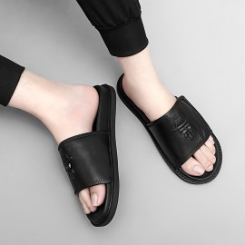 Men'S Fashion Slide Sandals - Summer Beach Shoes with Adjustable Hook & Loop Closure, Soft Faux Upper & Non-Slip Rubber Sole, Comfortable Casual Outdoor Streetwear for Vacation, Beach, Daily Wear, Beach Footwear, Vacation Style, Durable Traction Footwear