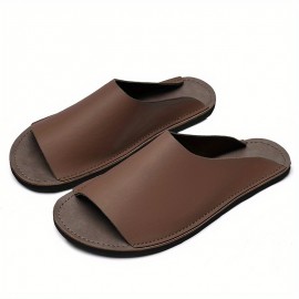 Men'S Slip-On Sandals - Slip-Resistant Non-Slip Sole, Cushioned EVA Footbed - Minimalist One-Piece Design for Beach, Casual, Formal - All-Season Indoor/Outdoor Shoes - Easy-Clean Brown Sandals for Everyday & Formal Events, Beach Footwear, Sleek Slipon, Durable Footwear, Casual Footwear, Street Style, Handstitched Edges, Comfortable Slides, Urban Fashion