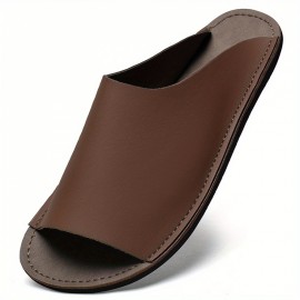 Men'S Slip-On Sandals - Slip-Resistant Non-Slip Sole, Cushioned EVA Footbed - Minimalist One-Piece Design for Beach, Casual, Formal - All-Season Indoor/Outdoor Shoes - Easy-Clean Brown Sandals for Everyday & Formal Events, Beach Footwear, Sleek Slipon, Durable Footwear, Casual Footwear, Street Style, Handstitched Edges, Comfortable Slides, Urban Fashion