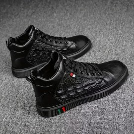 Men'S Non-Slip Durable Fashion Sneakers - Casual Street Style, Solid Color, All-Season Lace-Up Shoes with Thick Sole for Height Increase, Round Toe, Mid-Top Design, Faux Upper, Fabric Inner & Insole, PVC Sole