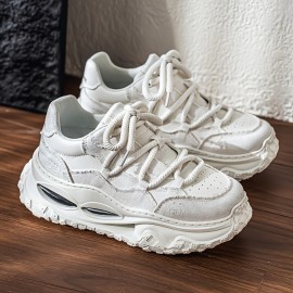 Four Seasons New Men's Low-Top Thick Sole Minimalist Fashionable Versatile Breathable Mesh Casual Sneakers, Outdoor Walking, Style, Sleek Style, Fashionable Shoes, Durable Material, Comfortable Fit, Round Toe, Laceup Sneakers, College Students, Urban Style