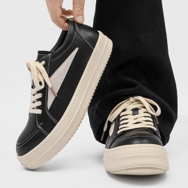 Men's Skate Shoes - Thick Platform Sole for Height Increase & Cushioned Grip - Black/Beige Colorway - PU Upper & Non-Slip Rubber Outsole - Lace-Up Low-Top Sneakers for Streetwear, Skateboarding, Gym, Everyday - All-Season Urban Fashion Shoes