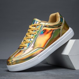 Men'S Stylish Solid Color Skate Sneakers - Non-Slip Lace-Up Low-Top Sneakers with Metallic Accents, Breathable Fabric Lining & EVA Cushioned Sole for Outdoor Casual Wear, Skate Shoes, Sleek Shoe Design, Durable Footwear