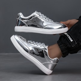 Men'S Stylish Solid Color Skate Sneakers - Non-Slip Lace-Up Low-Top Sneakers with Metallic Accents, Breathable Fabric Lining & EVA Cushioned Sole for Outdoor Casual Wear, Skate Shoes, Sleek Shoe Design, Durable Footwear