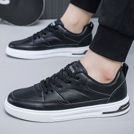 Men's Classic Low-Top Casual Sneakers - Black & White, Striped Design, Durable PU Material with Non-Slip Rubber Sole, Lace-Up Closure for Casual Attire, Street Style, and Outdoor Activities, Spring Summer, Simple Board Shoes