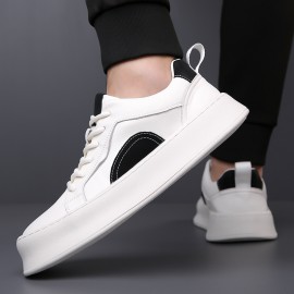 Men's Casual Sports Sneakers, Solid Color Low Top Lace-Up Shoes with Microfiber Synthetic Upper, Fabric Inner, Rubber Sole, and Faux Insole for All-Season Daily Wear