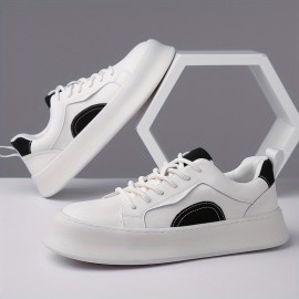 Men's Casual Sports Sneakers, Solid Color Low Top Lace-Up Shoes with Microfiber Synthetic Upper, Fabric Inner, Rubber Sole, and Faux Insole for All-Season Daily Wear