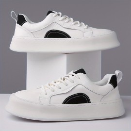 Men's Casual Sports Sneakers, Solid Color Low Top Lace-Up Shoes with Microfiber Synthetic Upper, Fabric Inner, Rubber Sole, and Faux Insole for All-Season Daily Wear