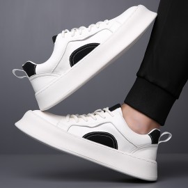 Men's Casual Sports Sneakers, Solid Color Low Top Lace-Up Shoes with Microfiber Synthetic Upper, Fabric Inner, Rubber Sole, and Faux Insole for All-Season Daily Wear