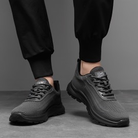 Men'S Low-Top Running Shoes - Breathable Mesh & Synthetic Synthetic Upper, Cushioned Sole for Shock Absorption, Lightweight Design for Gym, Jogging & Casual Wear - Black, Sneakers, Gym Footwear, Sleek Sporty Look, Cushioned Support