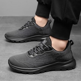 Men'S Breathable Knit Sneakers - Low-Top Casual Sneakers with Faux Upper, Fabric Lining & Durable Sole for Casual Attire, Gym, Skateboarding - Black, Sneakers, Gym Footwear, Sleek Shoe Design, Flexible Footwear