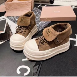Women'S Chunky Platform Sneakers with Thick Platform Heel - Chunky Sole High-Top Round Toe PU Cover Upper, & Brown Retro Chunky Heel, Cushioned Insole & Arch Support, All-Season Casual Shoes for Casual Attire, Versatile Two-Way Wear (Flip-Flop Style