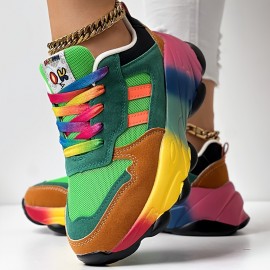 Women'S Bold Red to Gradient Sneakers - Lace-Up Low-Top Shoes with Thick Cushioned MD Sole, Breathable Fabric Upper - All-Season Everyday & Formal Shoes in Green, Yellow, Orange, Pink, Purple, Blue, Teal, - Non-Slip Outfit Staple for Women, Versatile Footwear, Vibrant Design, Comfortable Fit, Fashion Enthusiasts, Style Conscious Consumers, Small Clear Boxes & Packages, Clear And Transparent Boxes, Thick Cushioned Shoes, Multi Color Styles, Non