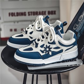 [Trendy Sneakers] Stylish Black & Yellow Men's Fashion Floral Contrast Sneakers | Low-Top Skate Shoes with Thick Lace-Up, Comfortable Rubber Sole for Casual and Outdoor Wear