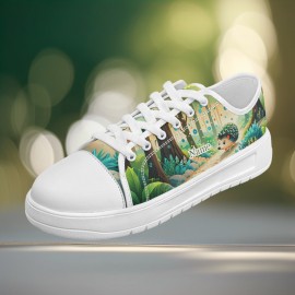 Unisex Hedgehog Print Low-Top Canvas Sneakers - Breathable Comfortable Walking Shoes with EVA Sole, Machine Washable for Hiking, Travel & Daily Wear