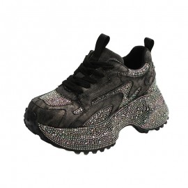 Women's Rhinestone-Encrusted -Style Chunky Platform Sneakers - Height-Increasing Thick-Soled Rhinestone-Toe & Heel, Round-Toe Casual s (Purple) | All-Season /PVC/Rubber for Parties, Prom, Casual Attire - No-Washable