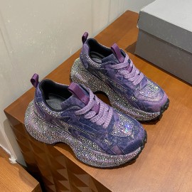 Women's Rhinestone-Encrusted -Style Chunky Platform Sneakers - Height-Increasing Thick-Soled Rhinestone-Toe & Heel, Round-Toe Casual s (Purple) | All-Season /PVC/Rubber for Parties, Prom, Casual Attire - No-Washable