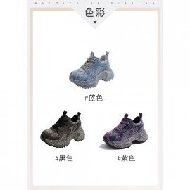 Women's Rhinestone-Encrusted -Style Chunky Platform Sneakers - Height-Increasing Thick-Soled Rhinestone-Toe & Heel, Round-Toe Casual s (Purple) | All-Season /PVC/Rubber for Parties, Prom, Casual Attire - No-Washable