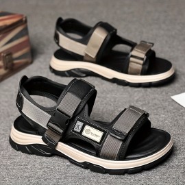 Men'S Lightweight Non-Slip Casual Sandals - Breathable Microfiber with Adjustable Straps, Black & Green Two-Way Slides for Beach, Outdoor, and Everyday Wear, Strappy Sandals