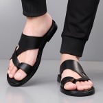 [Summer Sandals] Lightweight & Comfortable Men's Casual Summer Sandals - Black Synthetic Slip-On Flat Shoes with Cross Straps