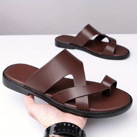 [Summer Sandals] Lightweight & Comfortable Men's Casual Summer Sandals - Black Synthetic Slip-On Flat Shoes with Cross Straps
