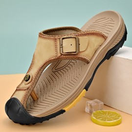 [Stylish Slide Sandals] Stylish Men's Summer Slide Sandals | Anti-Slip Soft Sole with Buckle Straps, Comfortable PU Upper & Rubber Sole for Outdoor Wear, Slipresistant Footwear, Textured Strap Pattern, Durable Traction Footwear